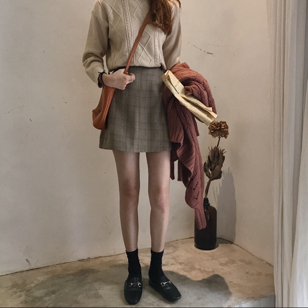 NWT ✨ Camel Plaid A-Line Skirt